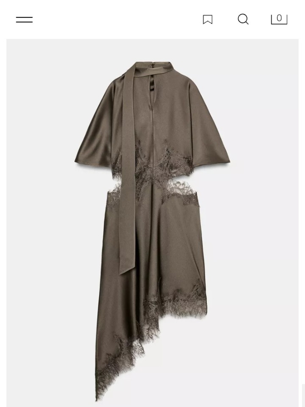 Zara Olive Green Asymmetrical Satin Dress with Lace Trim - Picture 10 of 11
